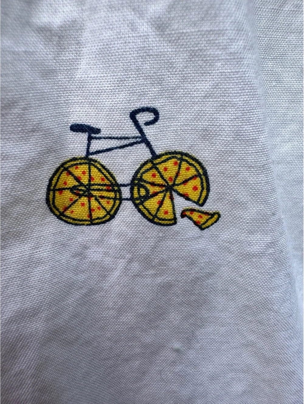 Old Navy Boys' White Short Sleeve Button-Up Shirt with Pizza Bicycle Print Size